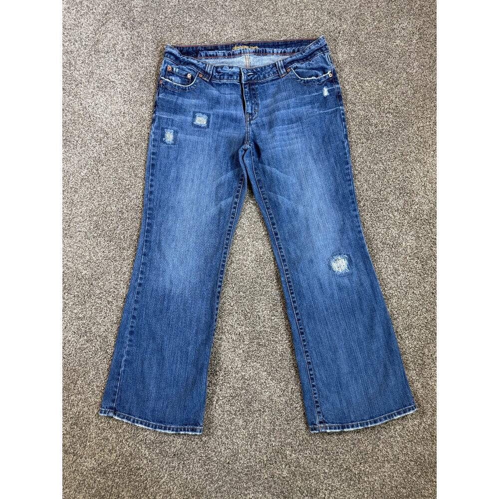 Vintage‎ Y2K American Eagle Distressed Boy Fit Jeans Mid Rise Raw Hem 14